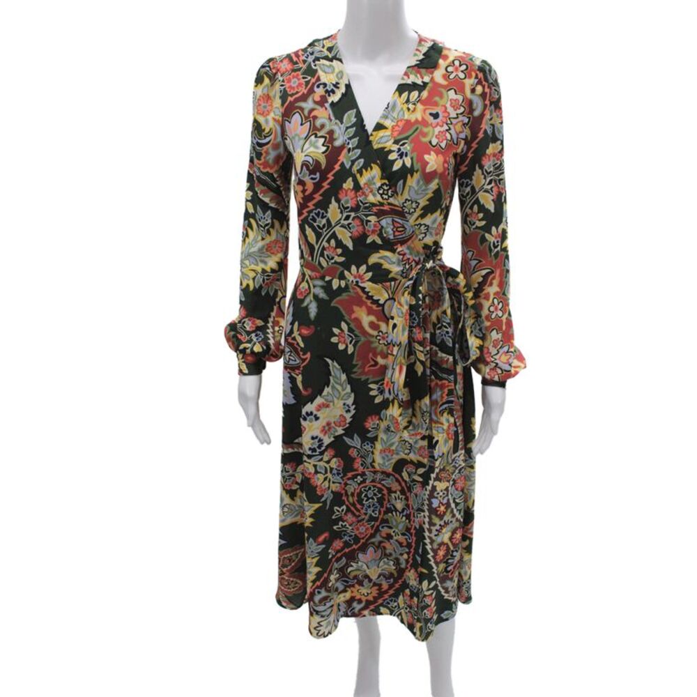Etro Womens Multicolor Floral Bohemian Wrap Dress Long Sleeve Polyester Size 40